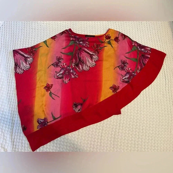 Asymmetric Poncho Blouse| Red Multi Color| Medium - Picture 1 of 9